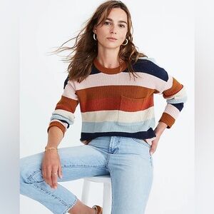 Madewell Thompson Pocket Pullover Sweater in Rainbow Stripe
